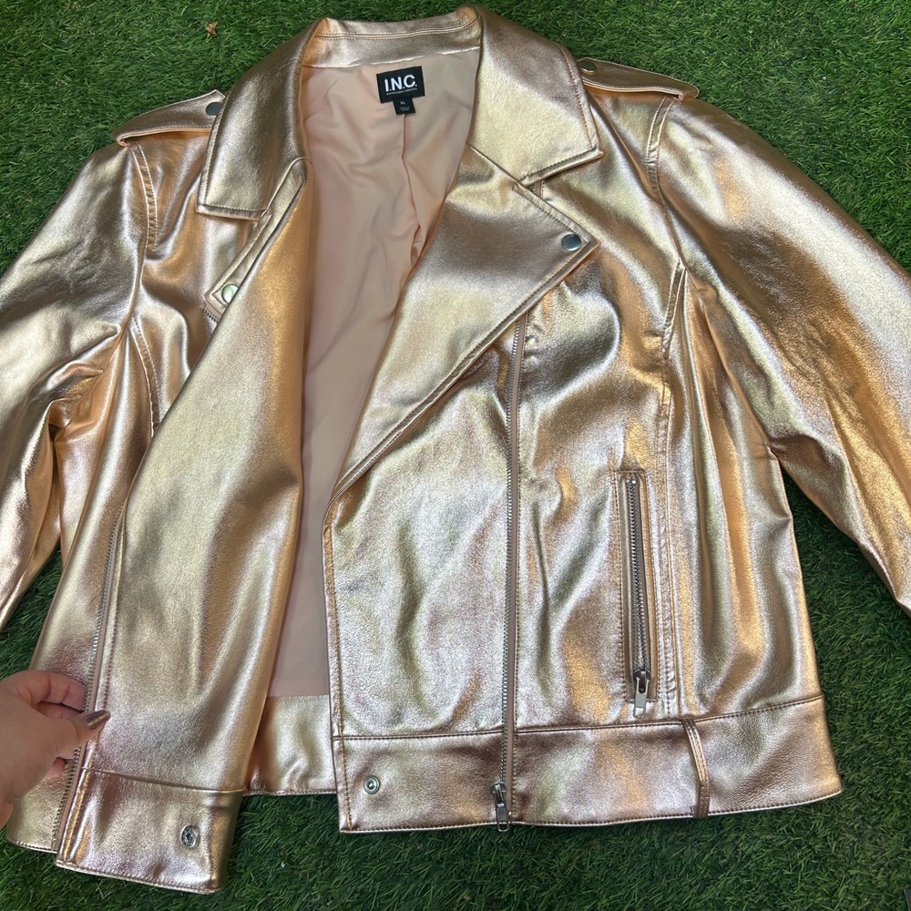 INC International Concepts Women's Rose Gold Faux Leather Jacket - Picture 3 of 8